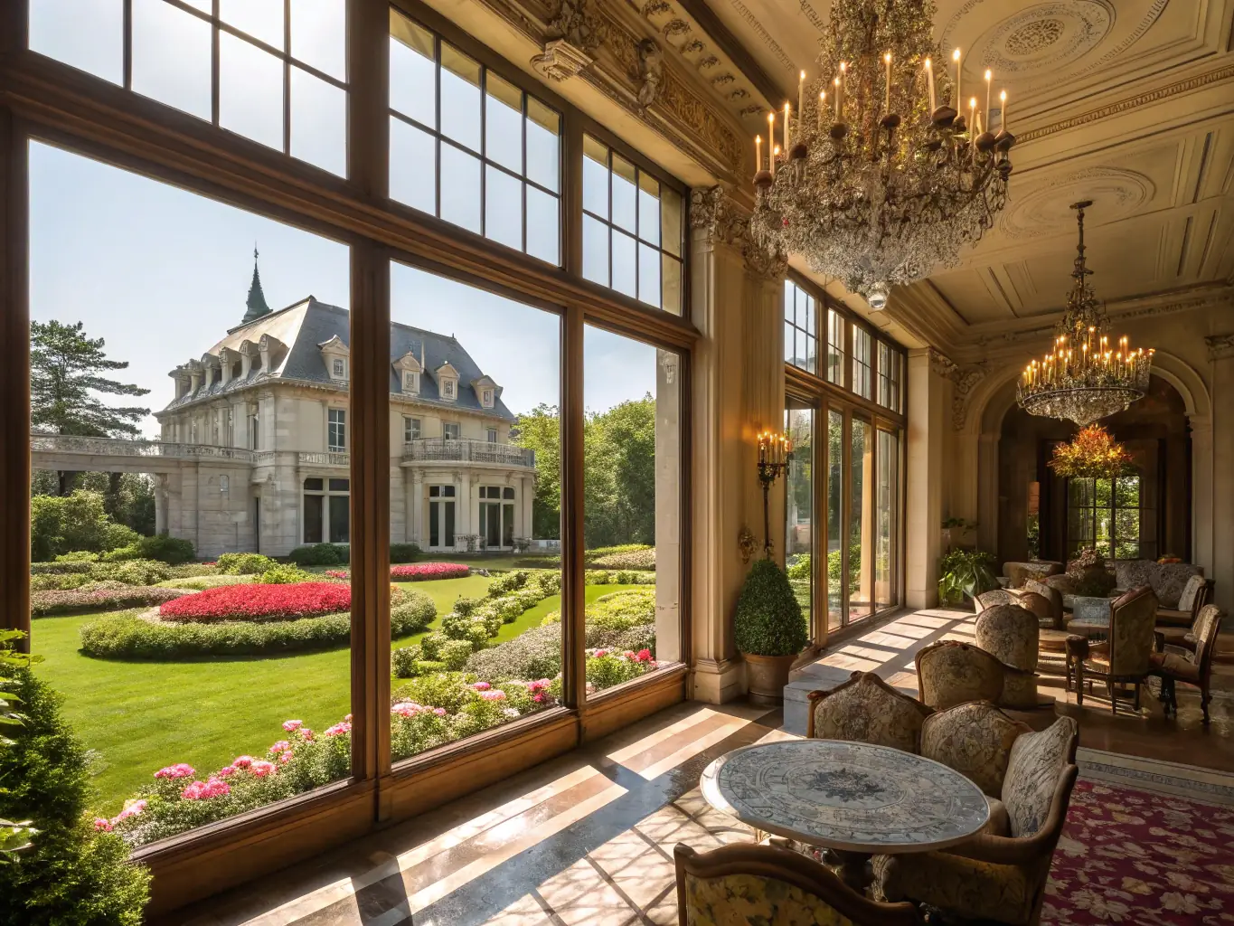 A high-resolution image showcasing the grand architecture and elegant interiors of Bluebell House, highlighting its luxurious amenities and sophisticated design.