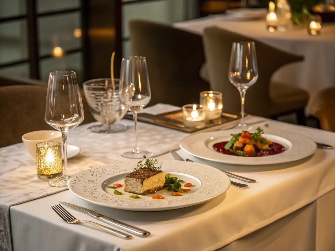 A group of corporate retreat attendees enjoying a gourmet meal in the grand dining hall of Bluebell House, with impeccable table settings and attentive service. The atmosphere is relaxed and convivial, fostering camaraderie and networking among participants.