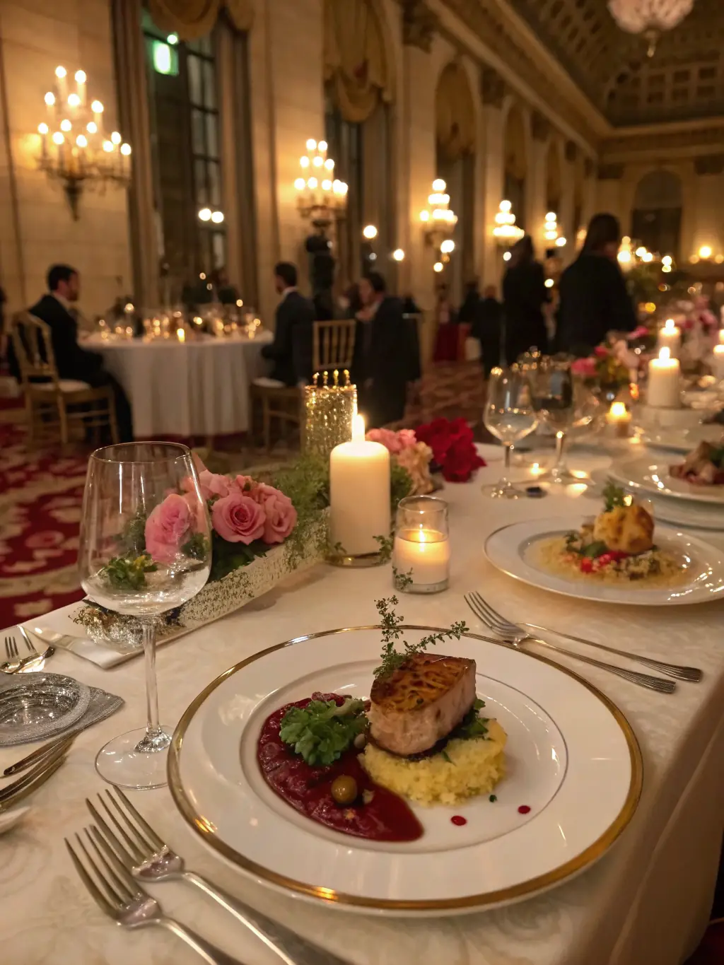 A beautifully decorated banquet hall inside Bluebell House, set up for a wedding reception with elegant floral arrangements and ambient lighting.